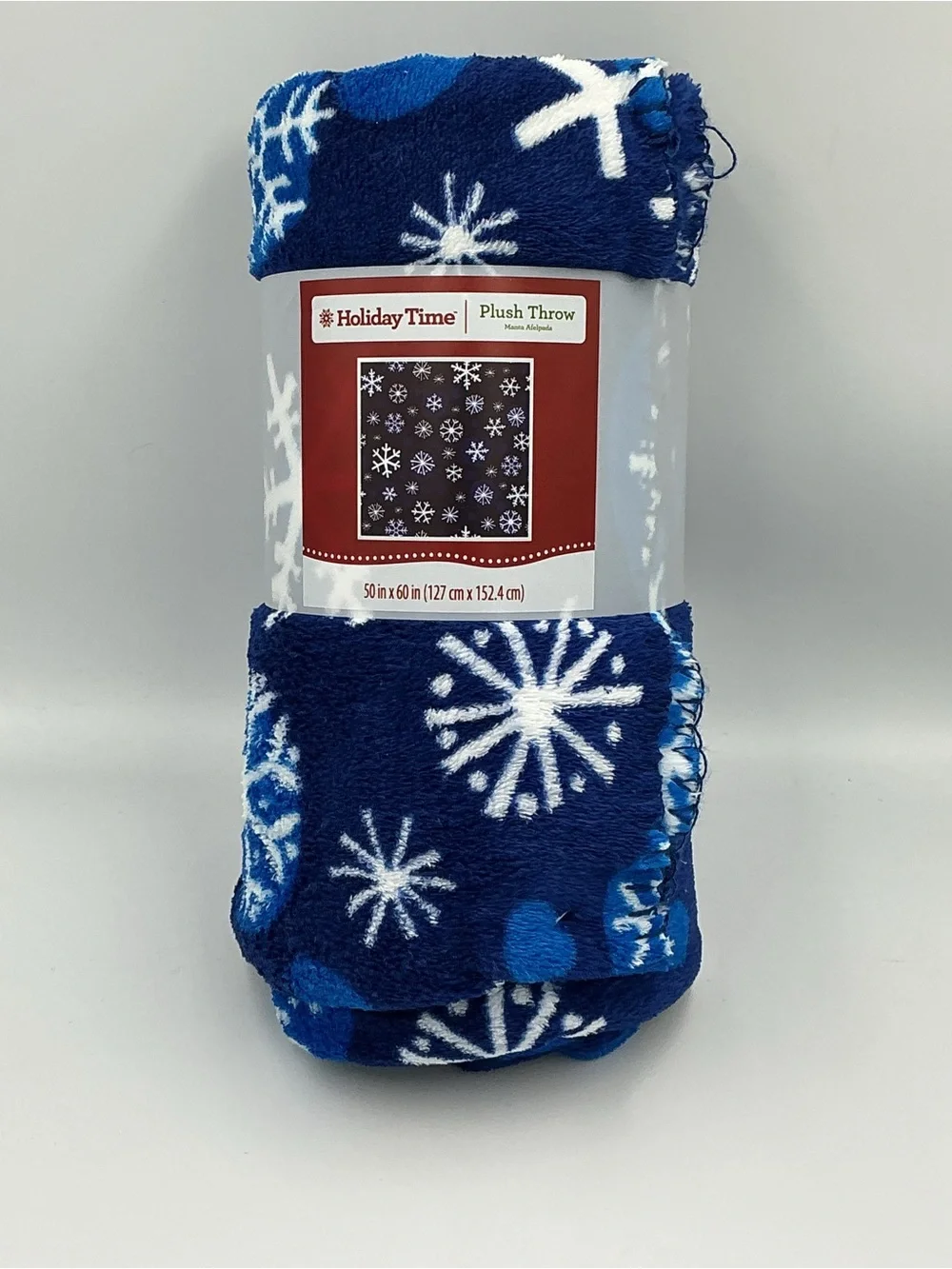 Holiday Time Plush Throw Christmas Blue & White Snowflake 50 x 60 inches Blanket